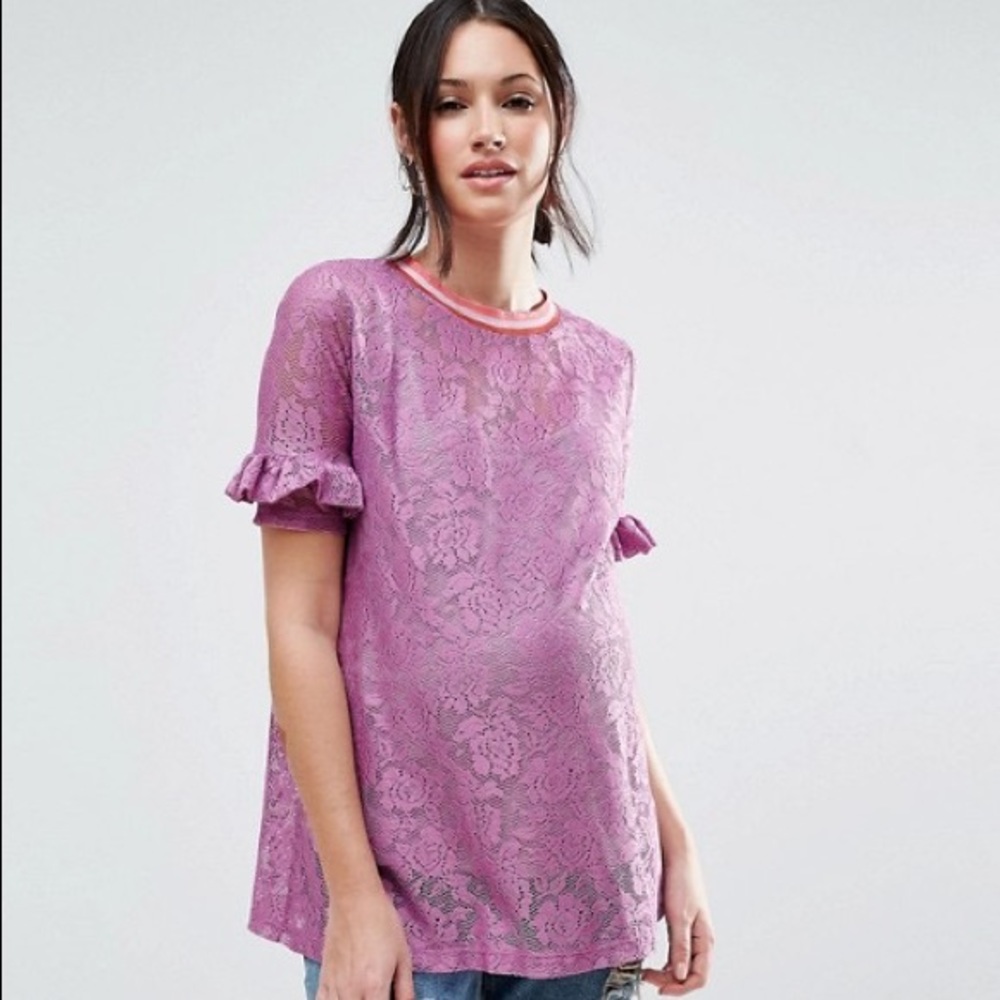 ASOS Maternity Floral Lace Top with Ruffle Detail